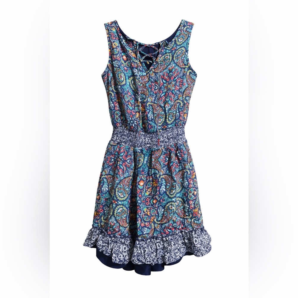 Xhilaration Teal Multi Paisley Smocked Mini Dress